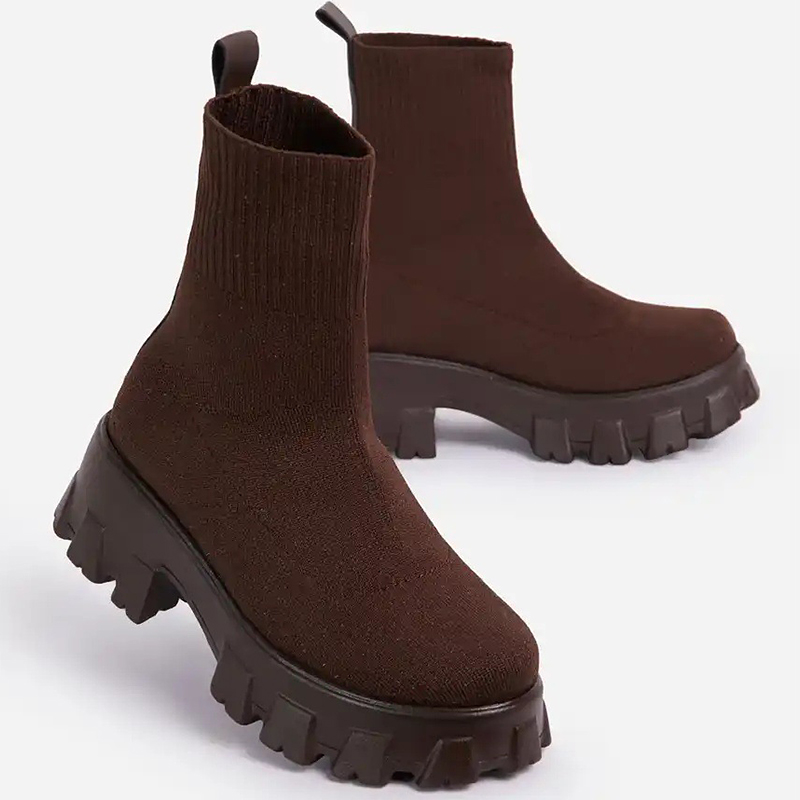 Women Elastic Platform Breathable Spring Summer Heels Botas Mujer Slip On Ankle Boots Elegant Woman Heeled Shoes 57b