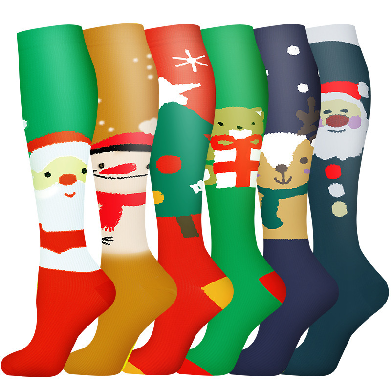 6 pairs Christmas Pressure Halloween Adult Running Sports Compression Leg Socks