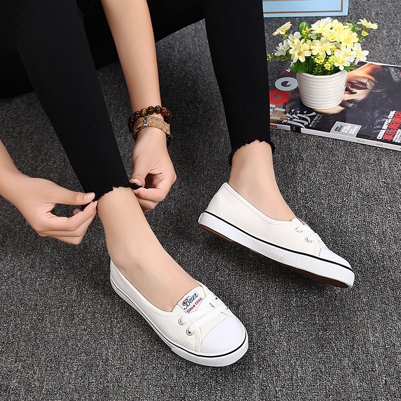 Youth Preppy Style Women Lady Summer Canvas Vulcanized Slip On Casual Shallow Flat atillas Plimsolls Lazy Shoes 698 2c98