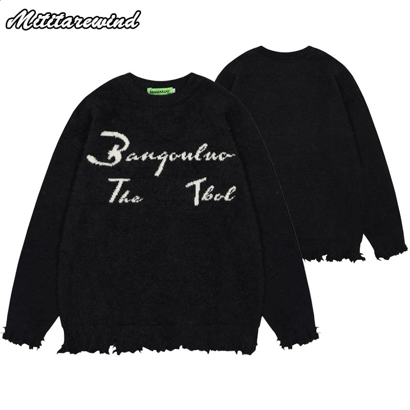 Autumn and winter O-neck sweater mens letter jacquard slotted knitted sweater womens oversized sweater hip-hop warm knitted sweater 240829