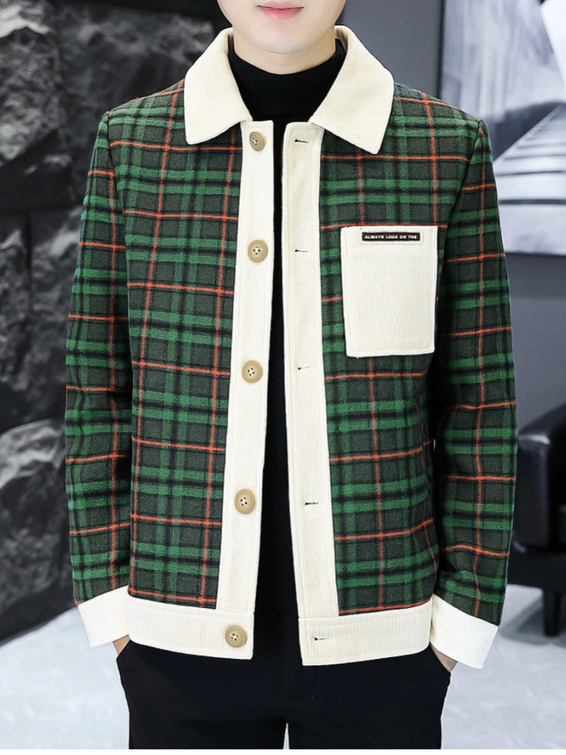 Autumn fashion mens plaid jacket long sleeved casual business jacket social streetwear social windproof jacket Jaqueta Masculina 240829