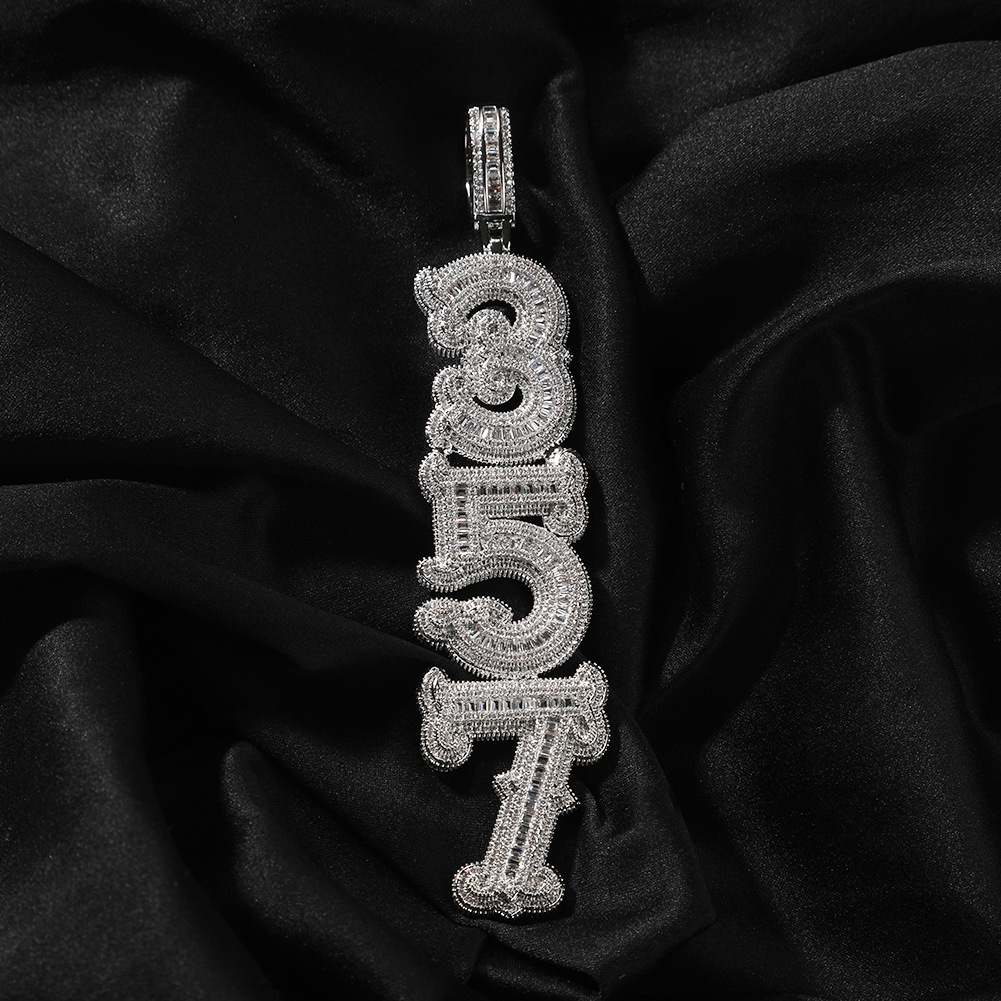 Hip Hop Custom Vertical Name Letters A-Z Numbers 0-9 Pendant Necklace 5A Zircons Real Gold Plated Jewelry