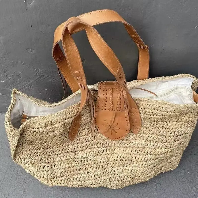 Straw Tote Bags For Women er Handbag And Purse In Handmade Weave Large Capacity Shoulder Casual Beach Bag 240830 4