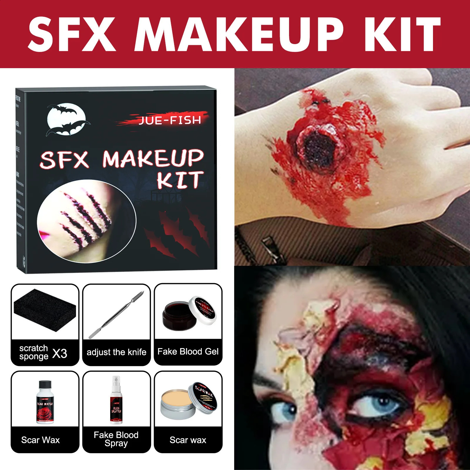 Jue Fish Halloween Makeup Pack Halloween Horror Makeup Skin Wax Plasma Scar Painting Makeup Set Role Playing Makeup Set 240829