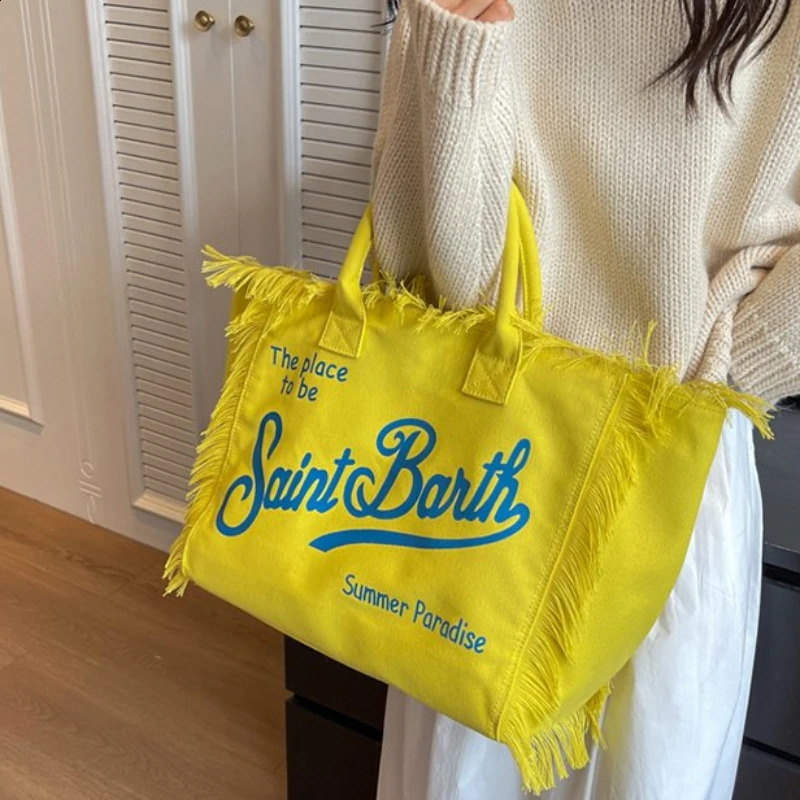 Selling Solid Color Fashion Shoulder Bag Light Canvas High Capacity Womens Bag Letter Tassel Splice Handbag 240830
