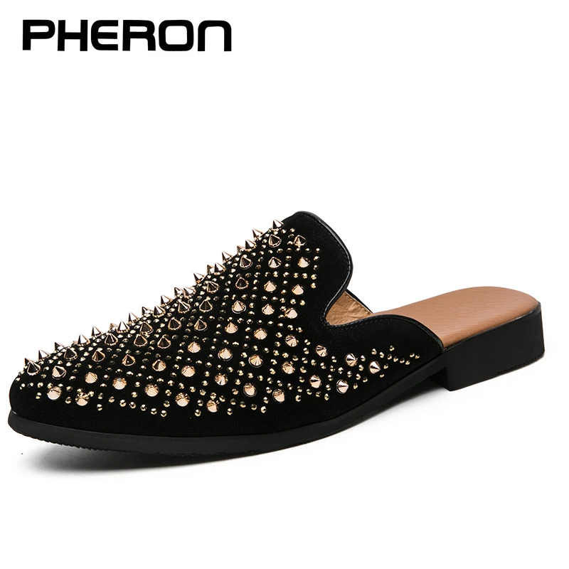 Summer Men Dress Shoes Half Slippers High Quality Men Leather Casual Shoes Party Loafers Flip Flops Lightweight Flats Sandals