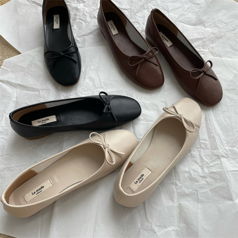 leather 30be9 soft bowtie moccasins round toe foldable shoes casual design leaopard slip on loafers women comfy ballet flats
