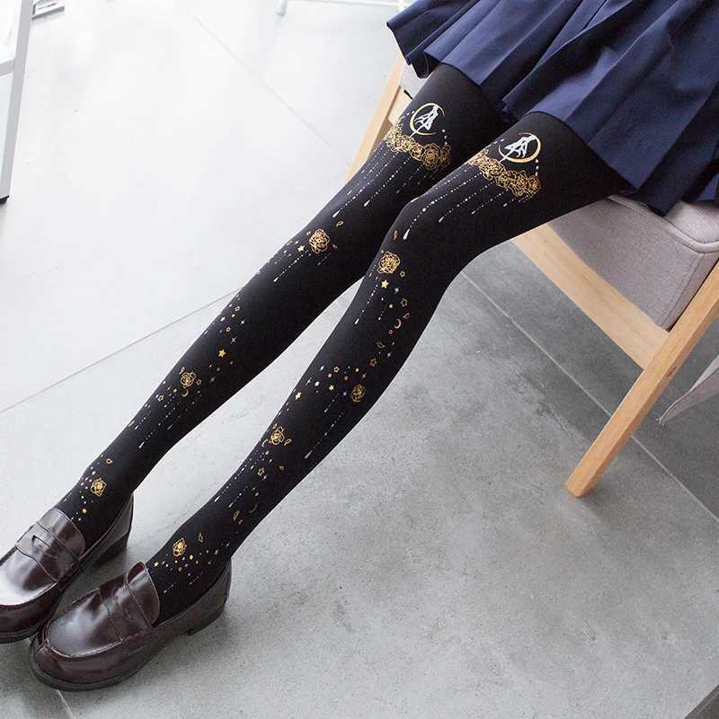 Socks Hosiery 80 d Japanese Lolita soft sister girl tights Lolita printing gold velvet pantyhose Y24083302OFE