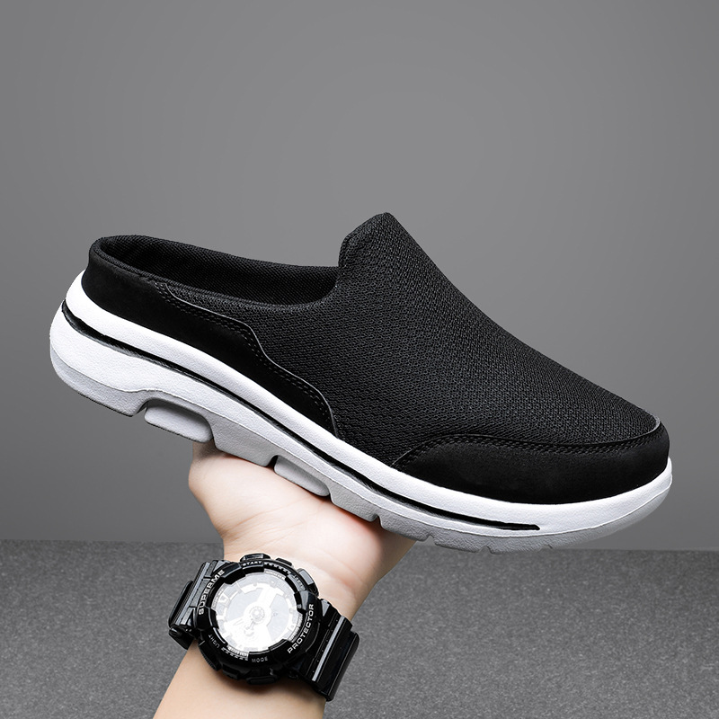 2023 NEW Men Casual Mules Mesh Breathable Flat Slippers Summer Couple Shoes Large Size Fashion Slippers for Men Street Sandals