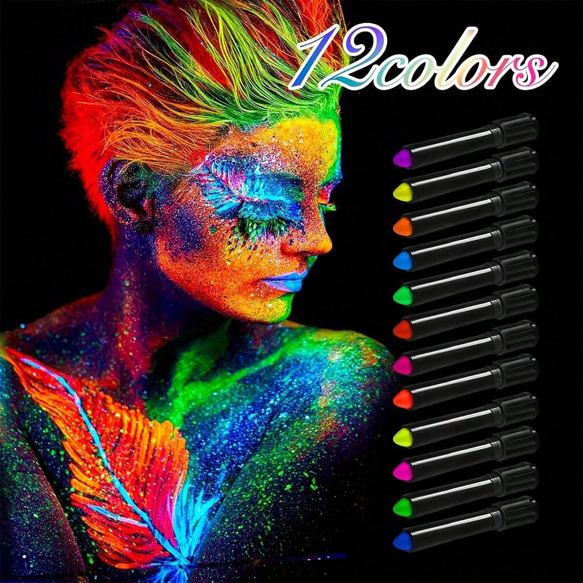 12 piece set of Halloween party decoration UV fluorescent human body painting fluorescent pen - suitable for Halloween makeup 240829