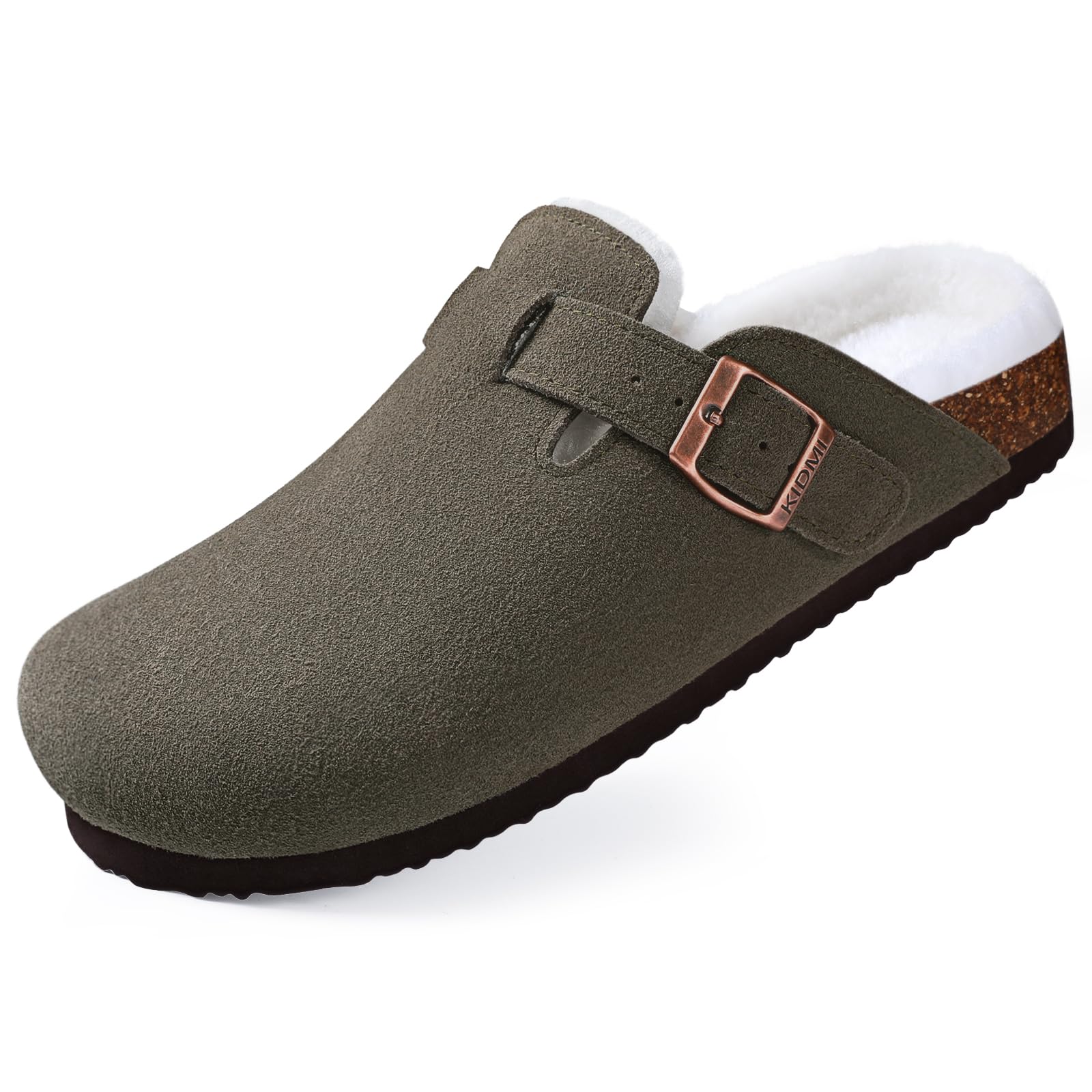 Comwarm Women's Fur Clogs Fuzzy Cork Footbed Mules Men Fashion Suede Flats Slippers Slip On Winter Potato Shoes