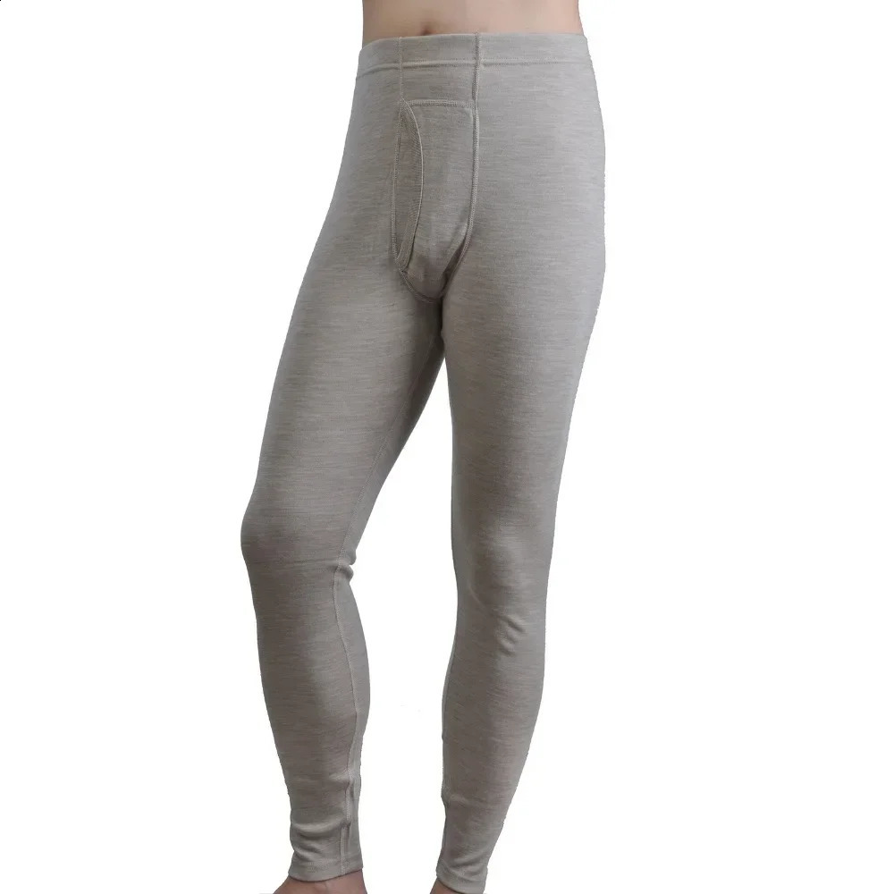 Men Pure 100% Merino Wool Winter Long Sleeves Thermal Warm Thick Sweater Underwear Thicker Tops bottom Set 240830