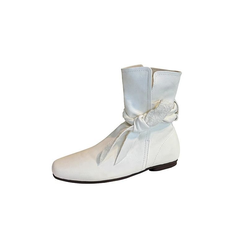 Women's bow retro slimming western flat boots