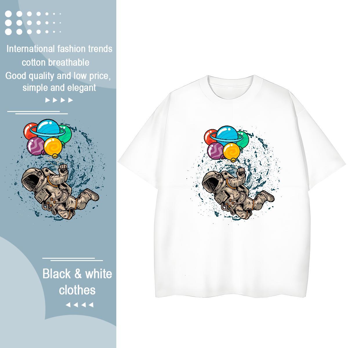 Loose fit Woman Tshirt 230g Pure Cotton spaceman Sports Casual Womens T Shirts Breathable Crew Neck Customized Print Clothings