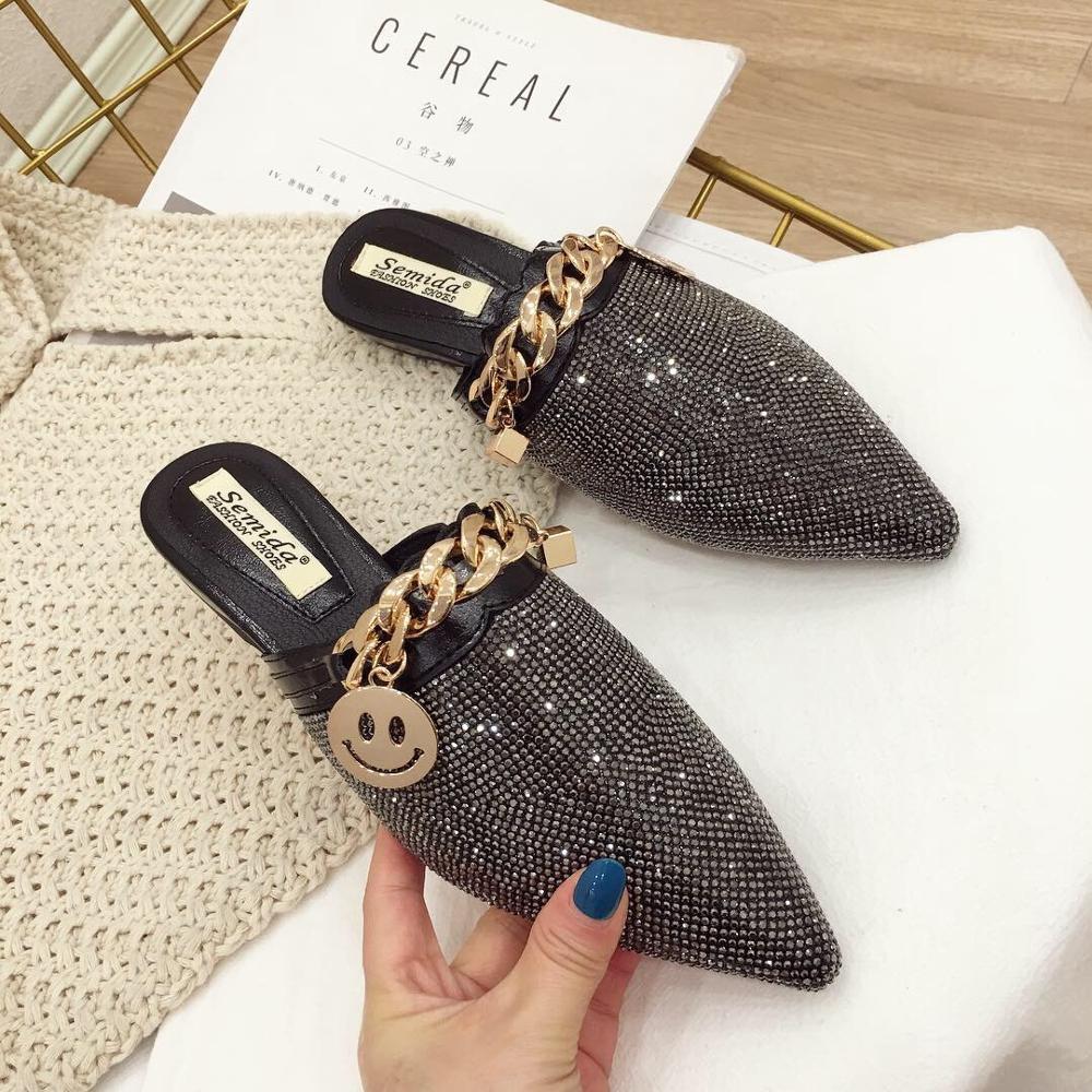 2024 Sparkly Rhie Slippers, Women's Metal Chain Slip-on Sandals for Evening Party dh911125171