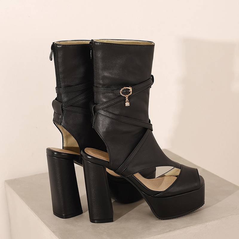 REAVE CAT Design Shoes Lady Summer Boots Peep Toe Zipper Cross Strap Ultrahigh Heel 12.5cm Platform 4.5cm Fashion 49 50 Big Size