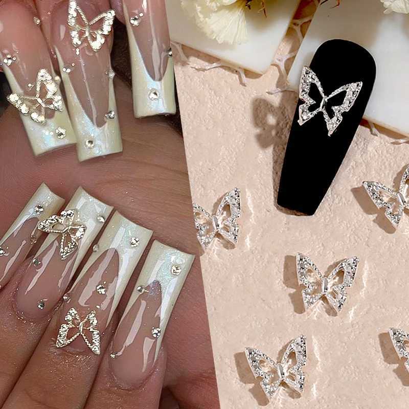 1 bag of 3D metal silver bow alloy nails artistic charm pearl nails rhinestones decorative glitter DIY jewelry accessories W240829