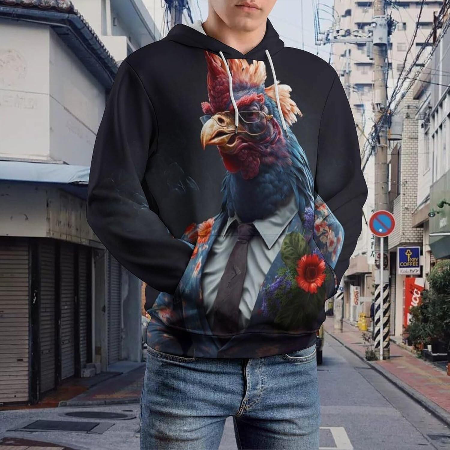 Hoodie for Mens Womens Rooster Sunglasses Urban Animal Funny Hoodies Novelty Chicken Long Sleeve Pullover Sweatshirt Graphic Hoodies sweatshirt Pullov