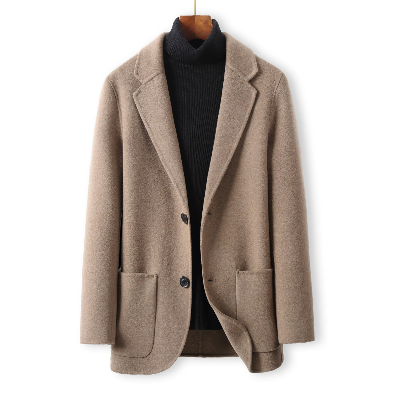 autumn double-sided wool coat jacket hand sewn high-end fabric mens casual wool top 240829