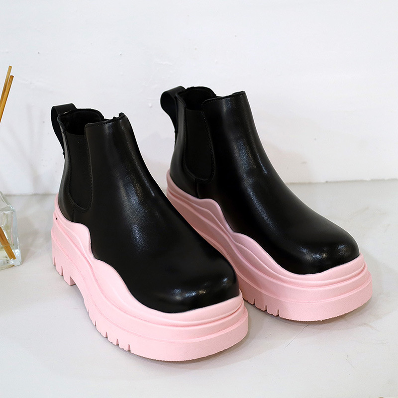 Fashion Women Black White Chelsea Boots 2021 Autumn Punk Gothic Shoes Ankle Sock Boots High Platform Fashion Short Boots Green87