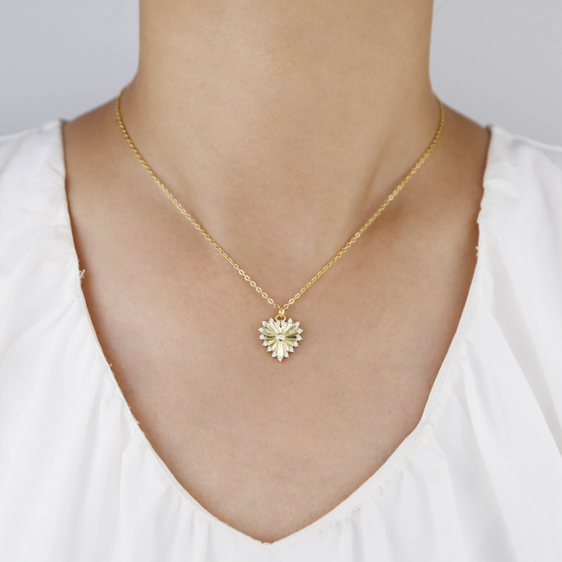 Sterg Sier Gold Color Geometric Heart Shaped Pendant Micro Pave Bg CZ Necklace Simple Classic Women Lover Jewelry