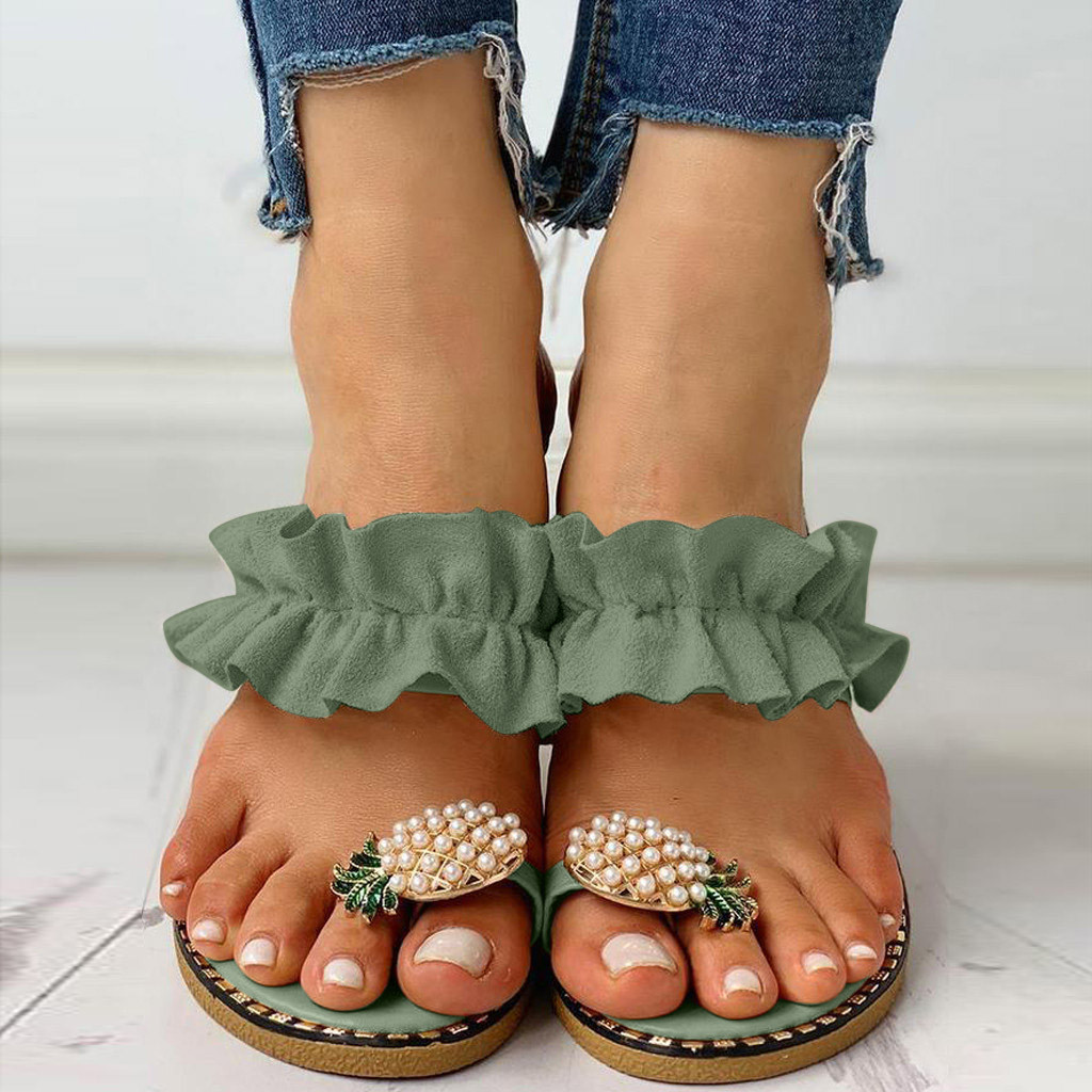 2025 new Women 2022 Slipper Pineapple Pearl Flat Toe Bohemian Summer Beach Sandals Ladies Shoes plus size Mujer Verano 5fa1