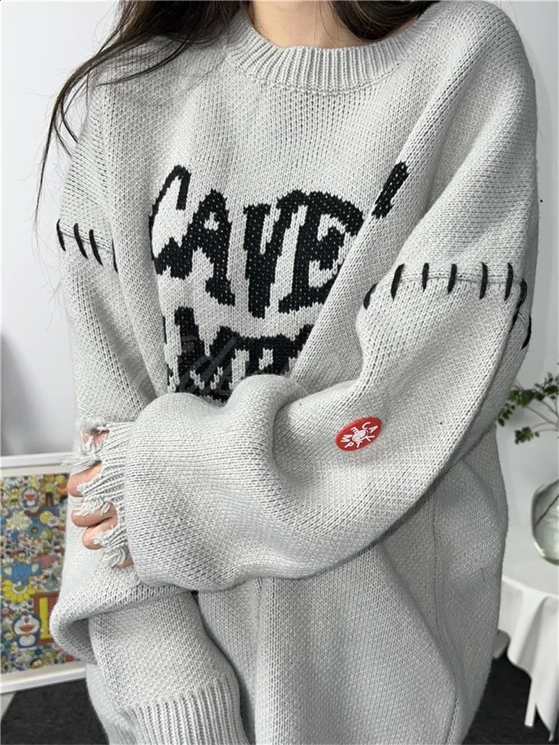 Winter eyelets damage sportswear letters loose sportswear for couples CAV EMPT mens knitted zippered sportswear 240829