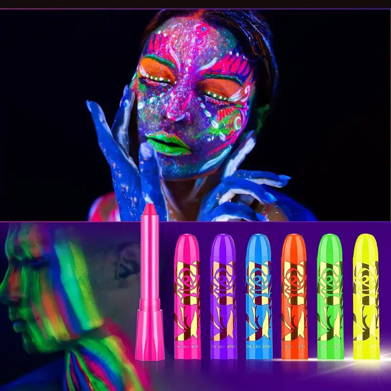 6Pcs UV Neon Paint Kit emits light in the dark under UV light black glow makeup kit washable water-soluble paint 240829