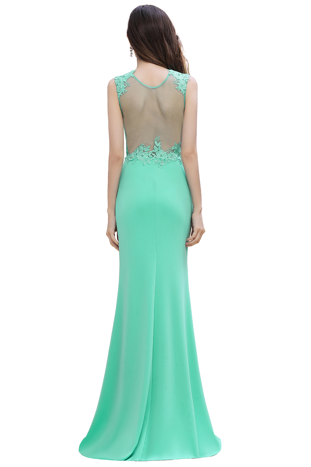 Sexy Sheer Back Hunter Mermaid Evening Dresses Illusion Women Elegant Jewel Neck 3D-Ral Appliques With Beads Sleevless Long Prom Party Gowns cps1811