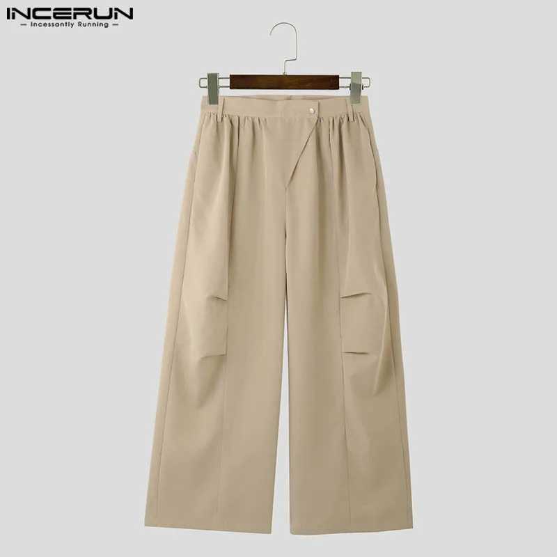 2024 Korean style Trouser mens personalized pleated design pants casual streetwear mens cargo wide leg PantAlons S-5XL W240829