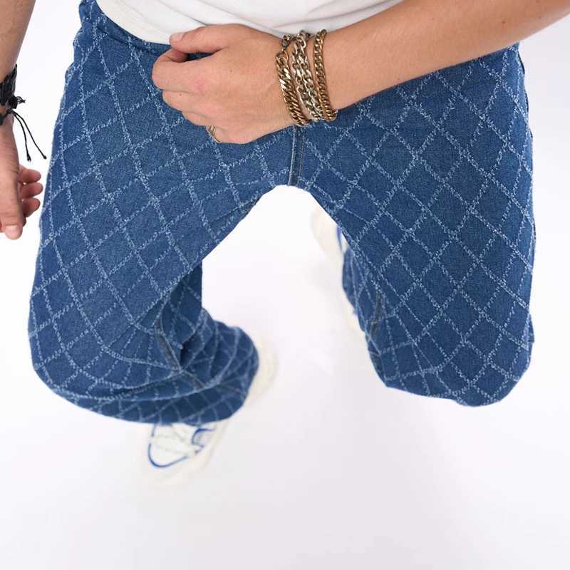 Men's Jeans New Casual jeans Trend Slacks High Strt Wide-Leg Pants Mens Plaid Hip Hop Pants Y240830TRKI