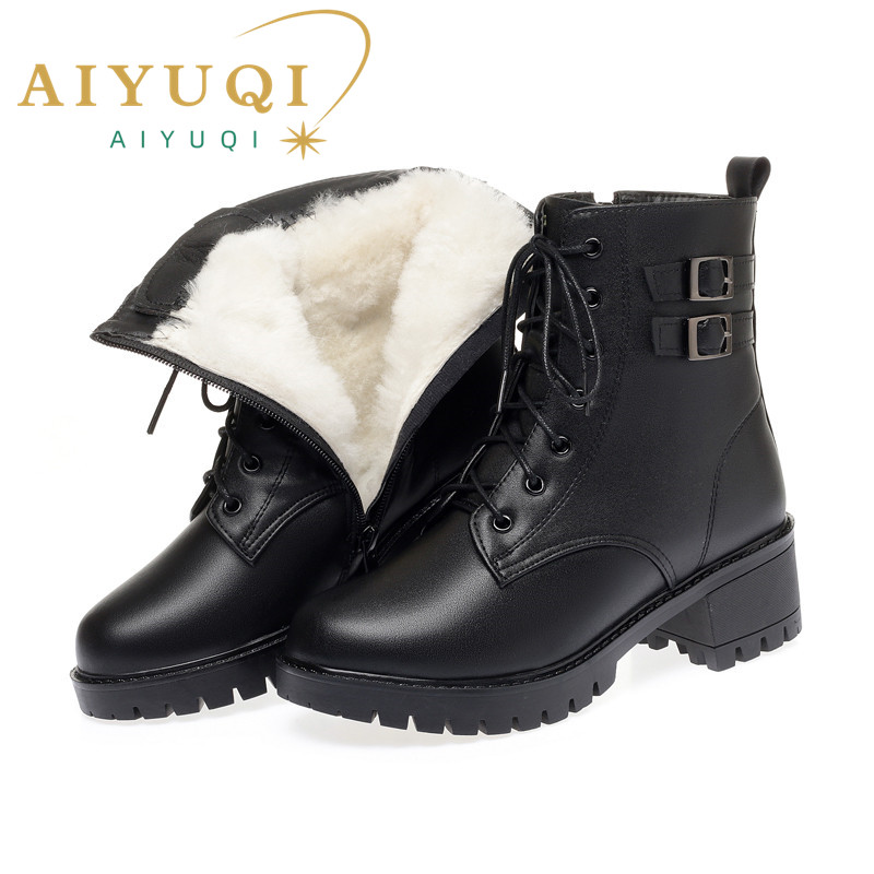 AIYUQI Women Winter Boots Large Size New Natural Wool Warm Women Snow Boots Mid-heel Marton Genuine Leather Women Short Boots