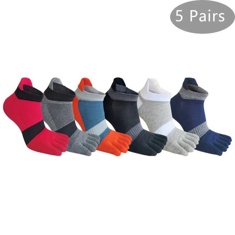 Men's Socks 5 Pairs 5 Finger Socks Large Size Cotton Striped Mesh Bright Color Sweat-Absorbing Fitness Marathon Bike Sport Toe Plus Socks Y240830