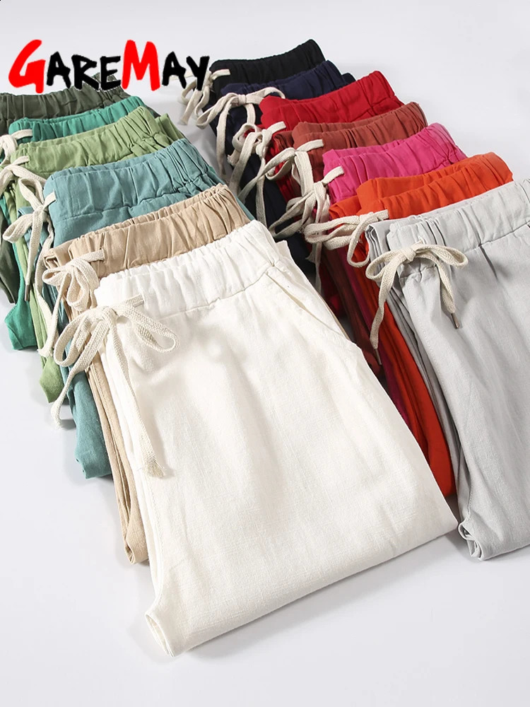 Garemay Cotton Linen for Trousers Loose Casual Solid Color Women Harem Pants Womens Summer 240829