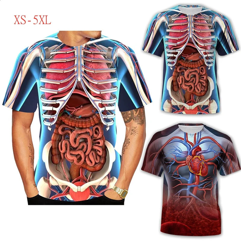 Skeleton Internal Body Organs Digestive System 3D Printed T-shirt Summer Short sleeved T-shirt Neutral Breathable Shoulder Clothing 240829
