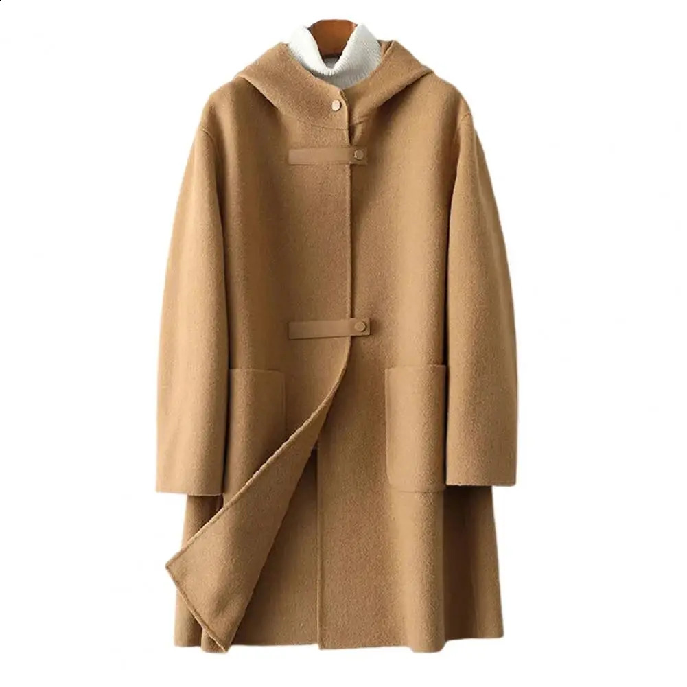 Double Side Cashmere Wool Stylish Large Size Soft Winter Coat Loose Overcoat Long Sleeves for Shopping 240830