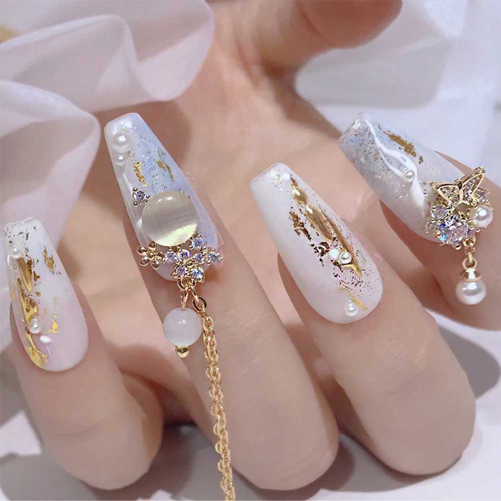 3D Bow Flower Crystal Pendant Chain Nail Art Decoration Metal Zircon Nail Art Jewelry Nail Accessories Charm Hand Tools W240829