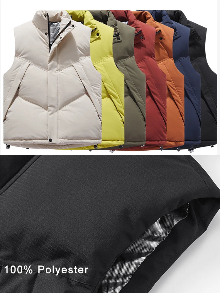 Winter Mens Vests Korean Fashion Stand Collar Cotton Padded Thick Warm Sleeveless Jacket Windproof Thermal Gilet Coats 240829