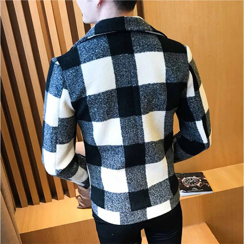 autumn and winter mens short slim fit wool coat with double chest n casual windproof machine fashionable retro trench coat 5XL-M 240829