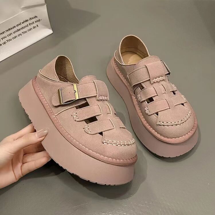 Retro Shoe Hollow-out Round Head Deep Mouth Single Shoe Women 2024 New Spring Platform Slip-on Bao Head Sandals Womens Shoes