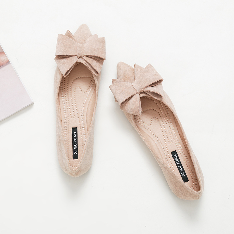 Large Size Spring Bow Flats Shoes Woman Butterfly-Knot Ballets OL Office Shoes Pointed Toe Shallow Slip On Foldable Ballerina