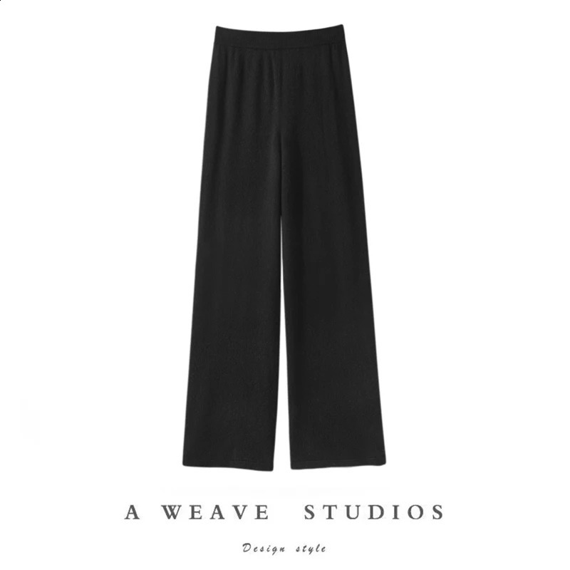 Womens loose and casual high waist straight elastic knitted woolen pants in autumn winter 240827