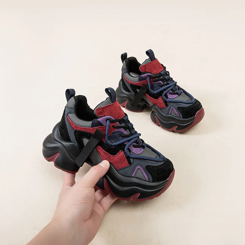 Fujin 5.5cm Suede Genuine Leather Chunky Sneakers Spring Autumn Contoured Vulcanize Women Casual Platform Wedge Fashion Shoes
