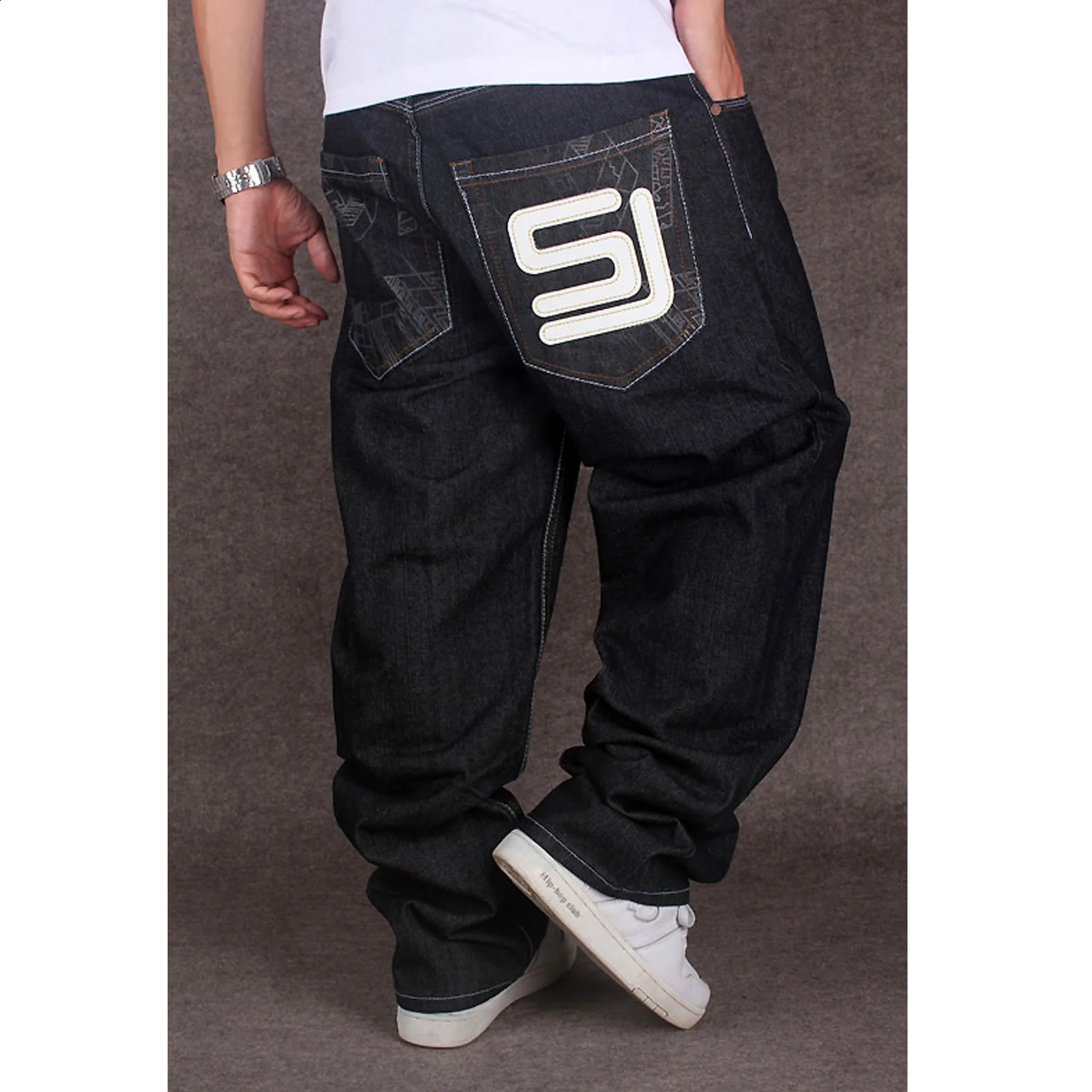 2023 Mens Black Baggy Jeans Hip Hop CHOLYL Skateboard Pants loose Style True HipHop Rap Boy size30 240823