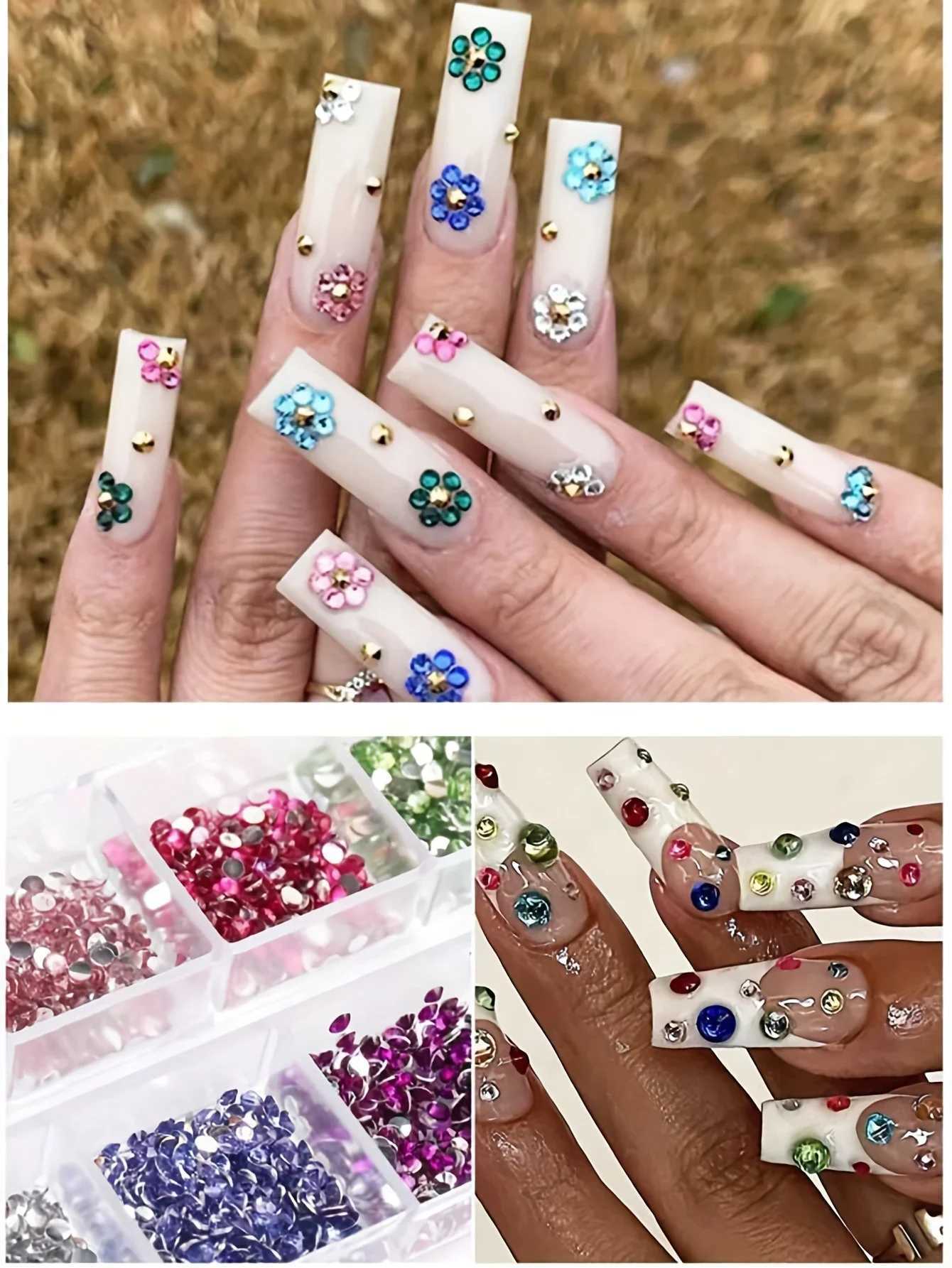 12 Grid Micro Crystal Nail Art Rhinestone Flat Back Colored Gemstone Decorative Nail Shoes Makeup Bag W240829