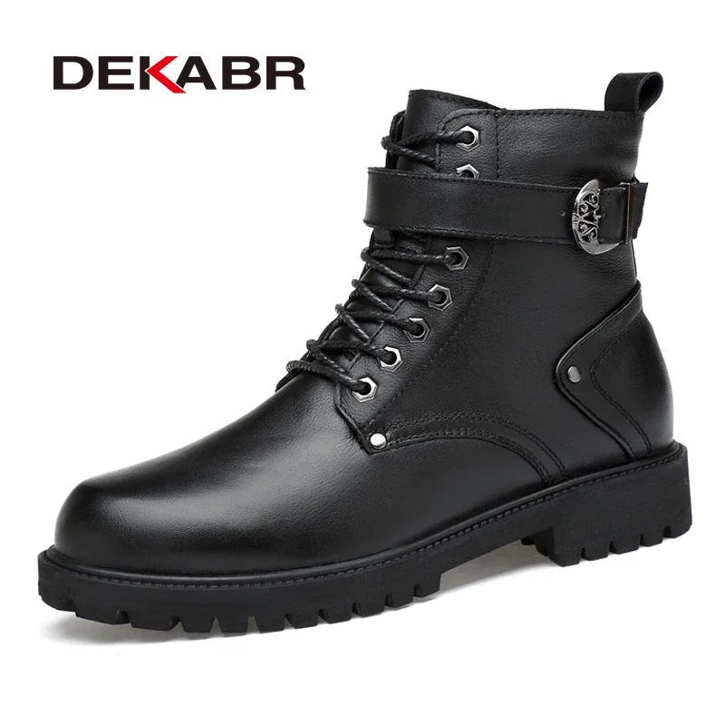 DEKABR Genuine Leather Lace-up Ankle High Quality Winter Motorcycle Safety Work Shoes Punk Style Men Boots 7b4d