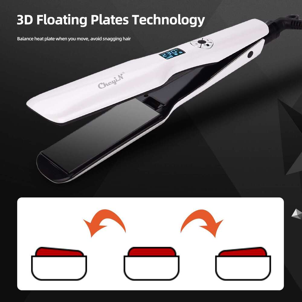 CkeyiN 44mm Tourmae Ceramic Hair Straightener LCD Display Fast Heating Flat Adjustable Temperature Straightening Iron