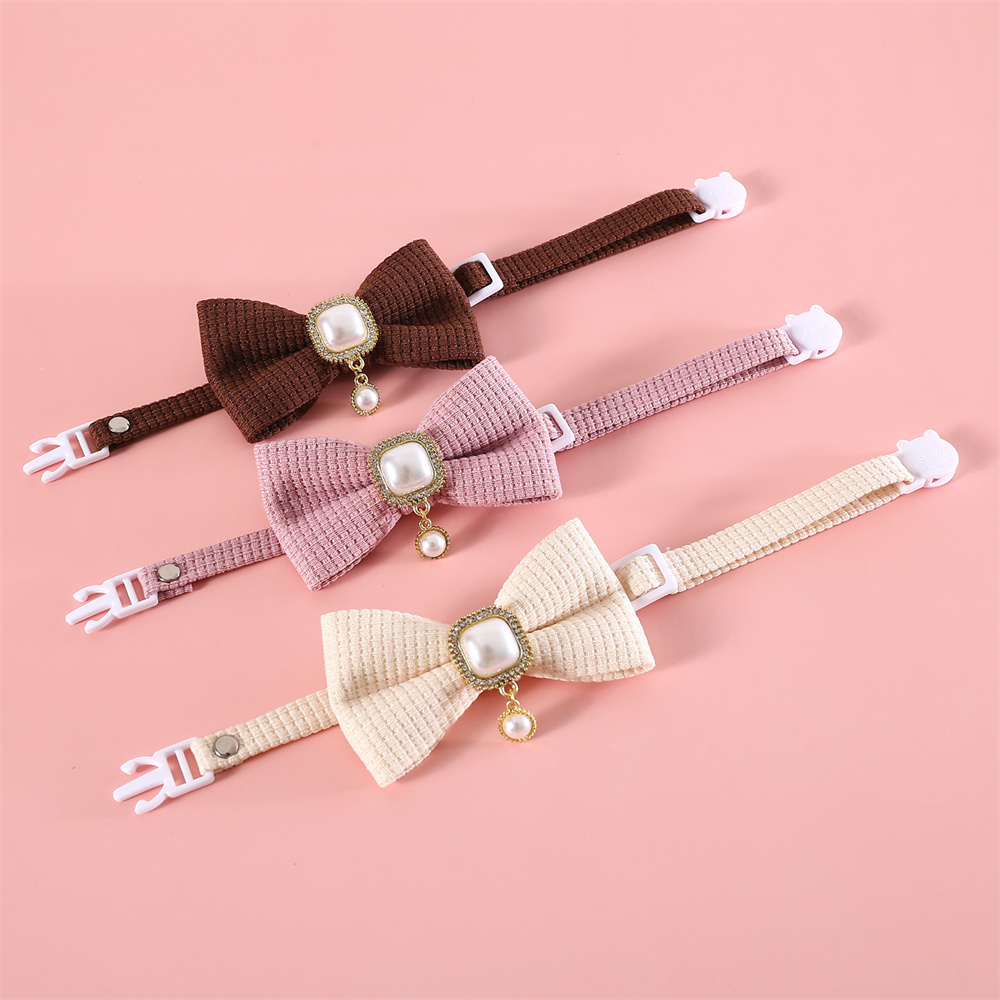 Bow Pet Collar Adjustable Cat Collar with Pearl Pendant Decoration Suitable for Cats Kitten and Puppies Accessories Pet Supplies