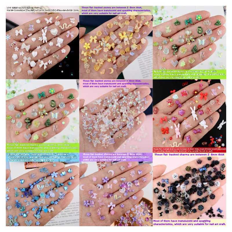 50 pieces of mixed Kawaii resin nail art charm 3D flower bow animal Rhinestone nail decoration DIY handmade professional supplies W240829