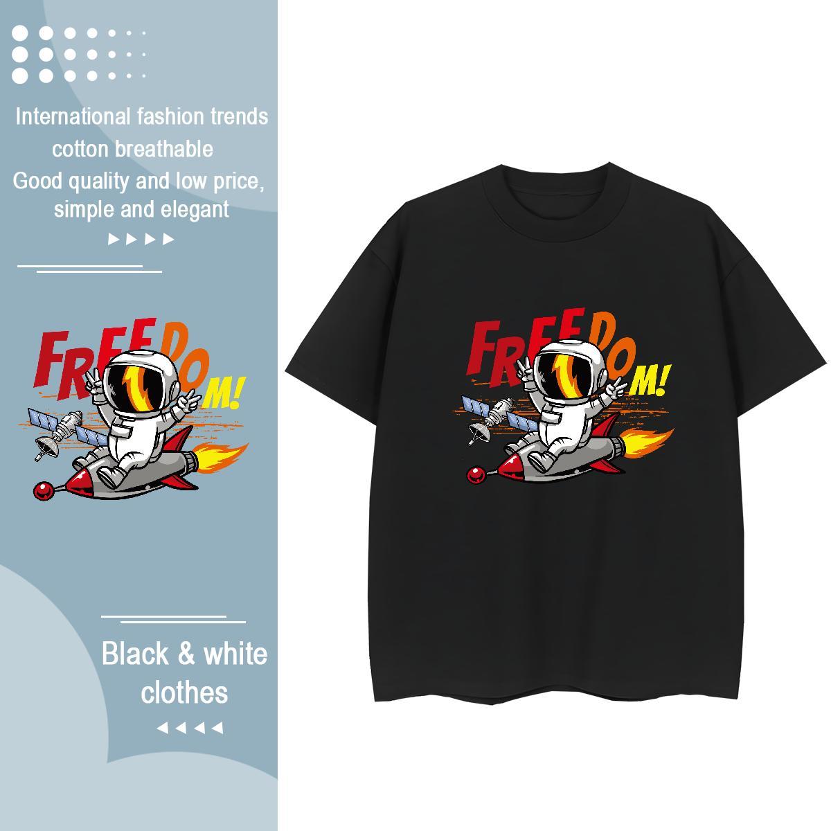 Designer Unisex Tshirts 230g Cotton cosmonaut Street Wear T shirt Short Sleeve O-Neck Cartoon Floral Printing Clothes